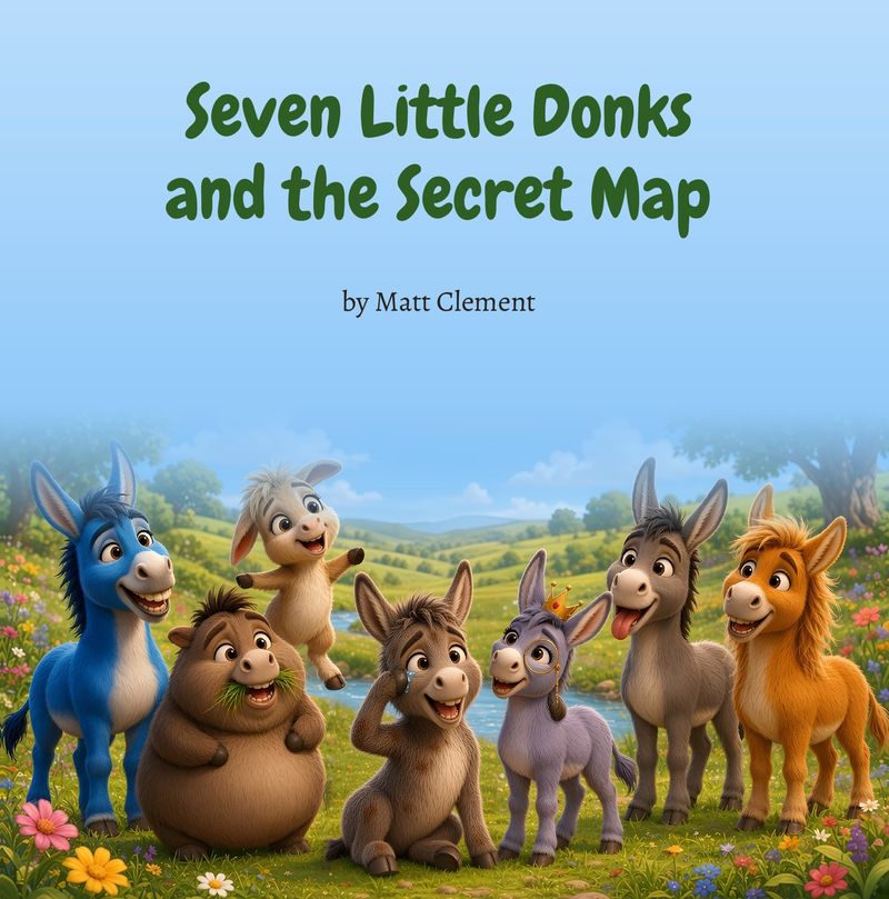 Front cover: Seven Little Donks and the Secret Map, by Matt Clement